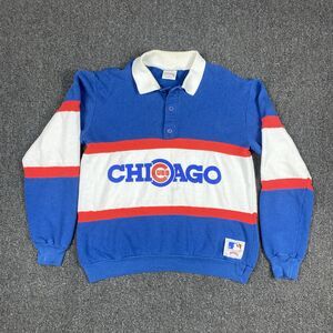 Nutmeg Mills Pullover MLB Rugby Polo Vtg Chicago Cubs Blue Red White Size Large